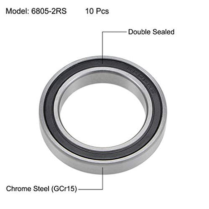 uxcell 6805-2RS Deep Groove Ball Bearings 25mm Inner Dia 37mm OD 7mm Bore Double Sealed Chrome Steel Z2 10pcs - size: 25mm x 37mm x 7mm
