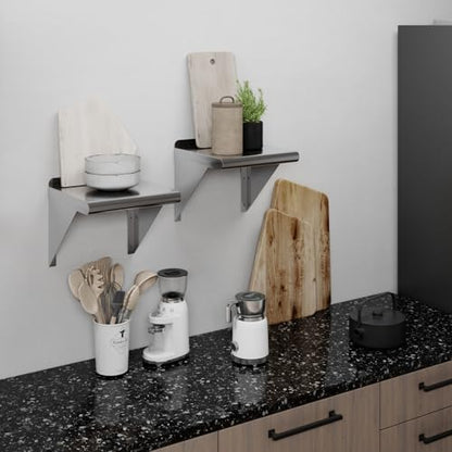 AmGood 12 in. Deep x 12 in. Wide Stainless Steel Wall Mount Shelf with Backsplash - Small Appliance & Tool Storage | NSF 18-Gauge 430, Holds 185 lbs | Bullnose Edge, Brackets Included - size: 12 in. x 12 in.