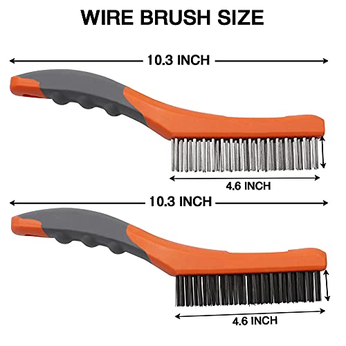 MAXMAN Wire Brush 10", 2Pcs Stainless & Carbon Steel Bristles, Rust Remover