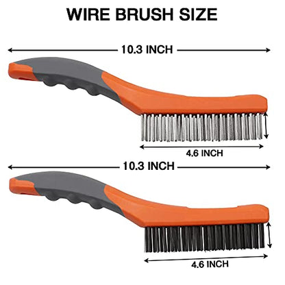 MAXMAN Wire Brush 10", 2Pcs Stainless & Carbon Steel Bristles, Rust Remover