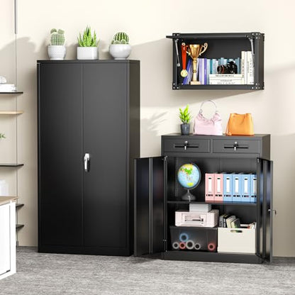 Greenvelly Metal Storage Cabinet with Drawers, 36' Black Steel Garage & Office Storage with Doors and Adjustable Shelves, Locking Metal Tool Cabinet - color: Black, style: 36"H-Drawers