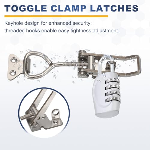 HARFINGTON 2pcs 4002 Toggle Latch Clamp Adjustable SUS304 with Lock Hole - color: Silver