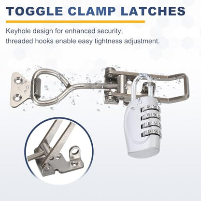 HARFINGTON 2pcs 4002 Toggle Latch Clamp Adjustable SUS304 with Lock Hole - color: Silver