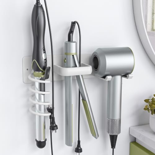 Tindbea Hair Dryer Holder Wall Mount Aluminum Alloy Hot Tools Organizer - color: White