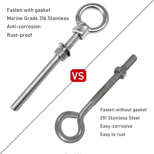 Eye Bolts, 2pack 1/2" x 4-3/4" Heavy Duty Shoulder Lifting Ring Threaded Eyebolts with Nuts Washers 316 Stainless Steel Marine Grade Eyebolt