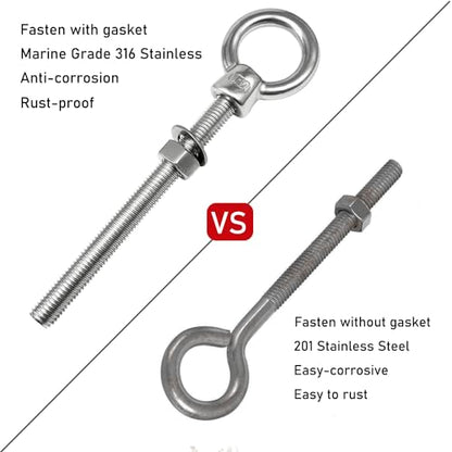 Eye Bolts, 2pack 1/2" x 4-3/4" Heavy Duty Shoulder Lifting Ring Threaded Eyebolts with Nuts Washers 316 Stainless Steel Marine Grade Eyebolt
