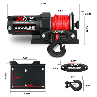 XPV AUTO 2500lbs Synthetic Winch with Remote Control & Mounting Plate ATV UTV Towing Trailer Winch Off-Road - color: Black, size: 2500lb. synthetic with rmote