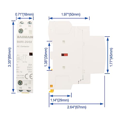 BAOMAIN 220V AC 2-Pole 25A Modular Contactor, 2NC, DIN Rail Mount