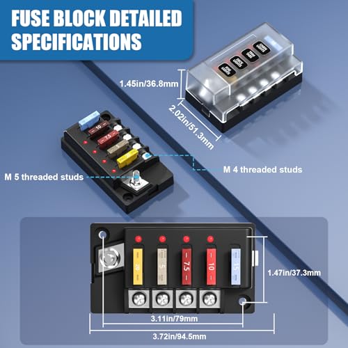 12V Fuse Block, 4 Circuits Waterproof Marine Fuse Panel Relay Box Kit with LED Indicator Damp-Proof Cover, ATO Blade Block for 12V/24V Automotive Marine Truck Car Boat RV - size: 4 Way Fuse Box