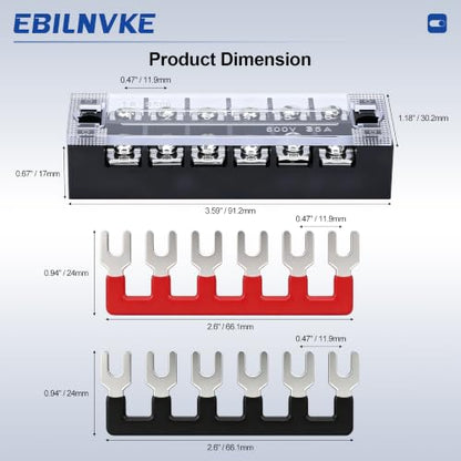 Terminal Block 35A 600V 6 Position Dual Row Screw Terminal Strip - size: 2PCS 35A 6P