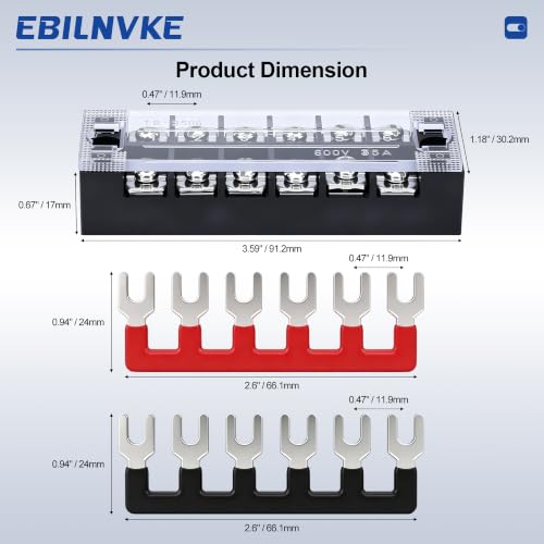 Terminal Block 35A 600V 6 Position Dual Row Screw Terminal Strip - size: 2PCS 35A 6P