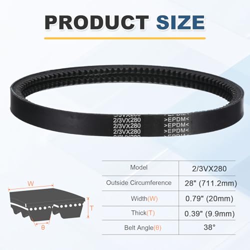 uxcell 2/3VX280 EPDM V-Belt, 2 Banded, 28" Outer Circ x 0.79" W x 0.39" Thk - size: 2/3VX280