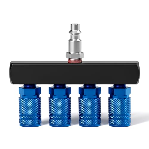 TAISHER 2Pcs 4-Way Straight Air Manifold 5 Ports Aluminum Industrial Pneumatic Air Compressor Quick Connect Socket In Line Type Air Hose Splitter with 4 Couplers and 1/4" Male NPT Plug - size: 1/4" MNPT 2Pcs