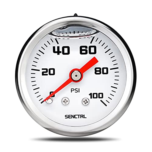 SENCTRL 0-100 Psi Fuel Pressure Gauge, 1/8" NPT Back Mount - size: 0-100 Psi, style: Back Mount