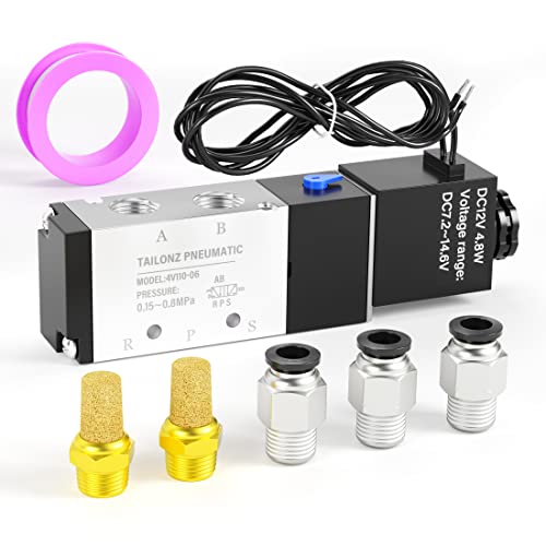 TAILONZ 1/8"NPT DC12V Solenoid Valve 2Position 5Way Outlet wire 4V110-06 - color: DC12V, size: 2 Position 5 Way-1/8"NPT