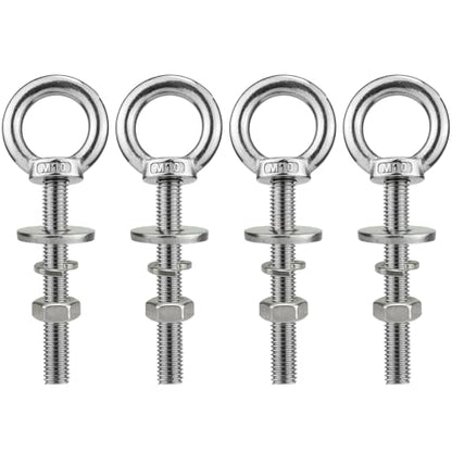 M10 x 76mm Stainless Eye Bolt with Nuts 4 Pack, 3/8" x 3 inch Long Shoulder Lifting Ring Eye Bolt for Boat & Hanging, Heavy Duty Marine Grade Threaded Eyebolts for Swing Tie Down Outdoor - size: M10x76mm (3/8"x3")