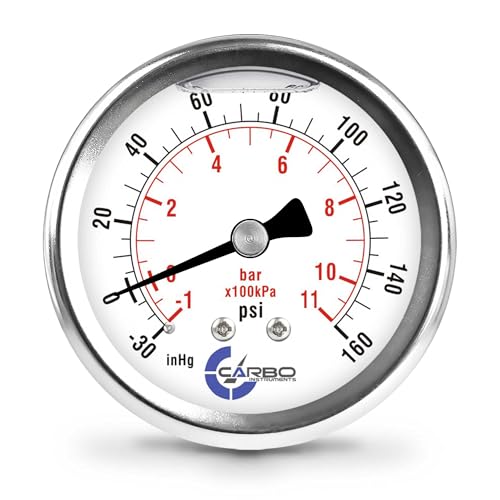 Carbo Compound Pressure Gauge -30 inHg to 160 PSI, NIST Traceable, USA Lab Calibrated, 2.5" Dial, 1/4 NPT Back Mount, ASME Grade A, 304 SS Case, Brass Wetted Parts, PSI/inHg - size: -30 inHg to 160 PSI, style: NIST TRACEABLE