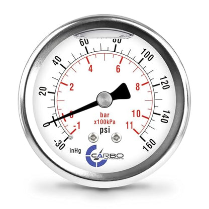 Carbo Compound Pressure Gauge -30 inHg to 160 PSI, NIST Traceable, USA Lab Calibrated, 2.5" Dial, 1/4 NPT Back Mount, ASME Grade A, 304 SS Case, Brass Wetted Parts, PSI/inHg - size: -30 inHg to 160 PSI, style: NIST TRACEABLE