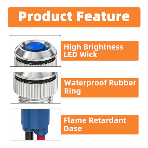 GASHER 5 PCS Energy Saving Indicator Light, LED Light 12V/24V/110V 20mA Panel Mount Light, Mounting Hole Size 8mm(5/16inch) Blue LED (12V) - color: Blue, size: 8MM（12V）