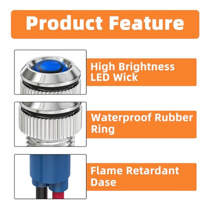 GASHER 5 PCS Energy Saving Indicator Light, LED Light 12V/24V/110V 20mA Panel Mount Light, Mounting Hole Size 8mm(5/16inch) Blue LED (12V) - color: Blue, size: 8MM（12V）