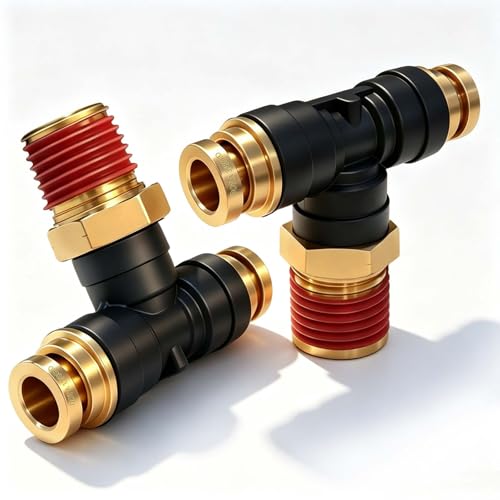 DOT Air Brake Line Tee Fittings, Quick Push to Connect Air Hose Fitting - size: 3/8" OD & 3/8" NPT
