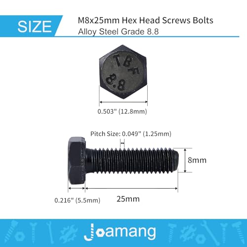 M8 x 25mm 20Pcs Hex Head Screws Bolts, M8 x 1.25 Bolt, 8.8 Grade Alloy Steel, Hexagon Head Screws, Black Oxide Finish, Metric Full Machine Thread - size: M8 x 25 mm(20PCS)
