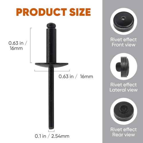 ALLCLEAN 100pcs All Black Large Flange Blind Rivets,3/16 * 5/8" Open End Aluminum Rivets,4.8 * 16 Pop Blind Rivet - color: ALL Black, size: 3/16"*5/8"