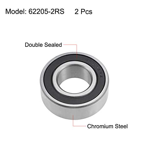 uxcell 62205-2RS Deep Groove Ball Bearings 25mm x 52mm x 18mm Double Sealed Chrome Steel Z2 ABEC1 2pcs - size: 25x52x18mm