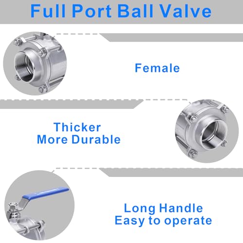 DERNORD Ball Valve 3 Inch NPT Threaded - Stainless Steel 304 Female 3 Piece Full Port (3" NPT Female) - size: 3" NPT Female