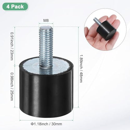 M METERXITY 4-Pack Rubber Mounts D30mmxH25mm Male Vibration Isolators Cylindrical Shock Absorber W M8 x 23mm Studs for Air Compressor/Car/Pump/Boat/Garage Motor/Bobbins Rubber Isolators - size: M8 x 23mm, 30mm x 25mm