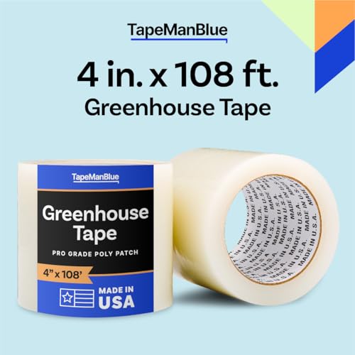 4" x 108' Roll of Greenhouse Repair Tape, Made in USA, Heavy Duty Clear Poly Patch Tape for Repairing Greenhouses and Plastic Sheeting, UV Resistant Polyethylene Film for Seaming & Splicing