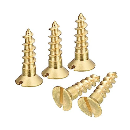 uxcell Brass Wood Screws, 30Pcs M5 x 20mm Slotted Drive Flat Head Self Tapping Screw Countersunk for Woodworking Furniture - size: M5 x 20mm