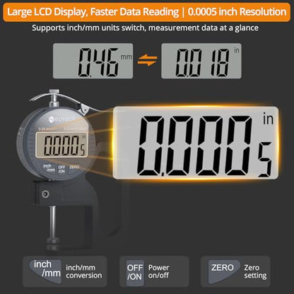 Neoteck Digital Thickness Gauge 1inch/25.4mm,0.0005inch/0.01mm Accuracy - color: Silver-grey, size: 0-1"/0.0005"