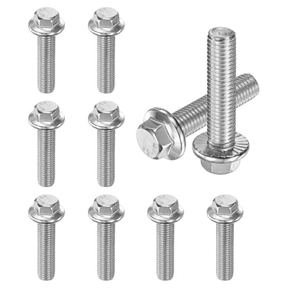 M METERXITY 10 Pack Flanged Hex Head Bolts, M12 x 50mm 304 Stainless Steel External Hex Drive Screws, Metric Fully Threaded Screw for Furniture Car DIY Project [Silver Tone] - size: M12 x 50mm