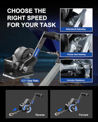 800lb Boat Trailer Winch with Cable, Portable Hand Winch for Towing - size: 800Lbs cable Winch