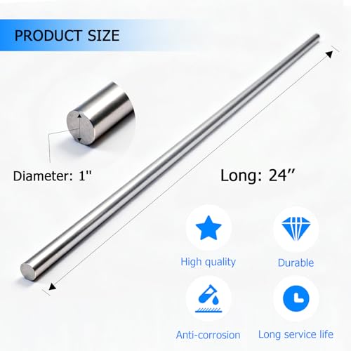 1" x 24" Chrome Plated Steel Round Rod,Carbon Steel,1 Pcs - size: 1" x 24"/25mm x 610mm