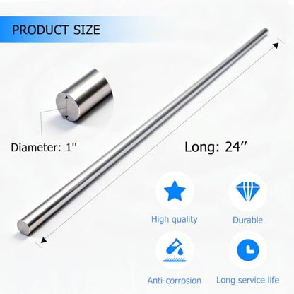 1" x 24" Chrome Plated Steel Round Rod,Carbon Steel,1 Pcs - size: 1" x 24"/25mm x 610mm