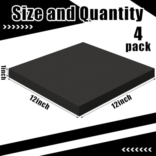 4 Pcs 1" Thick Foam Padding Sheet with Adhesive Backing Closed Cell - color: Black, size: 1 Inch Thick, 12 x 12 Inches