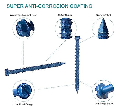 3/16 x 2-1/4" Hex Head Concrete Screw Anchor, for Anchoring to Masonry, Block or Brick (100Pcs) - size: 3/16 x 2-1/4", style: Hex Head