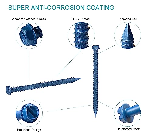3/16 x 2-1/4" Hex Head Concrete Screw Anchor, for Anchoring to Masonry, Block or Brick (100Pcs) - size: 3/16 x 2-1/4", style: Hex Head
