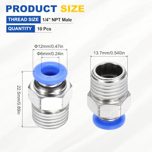 10Pcs Pneumatic Push to Connect Fitting Fit 6mm OD Tube 1/4"MNPT - color: Blue, size: 6mm OD x 1/4" NPT