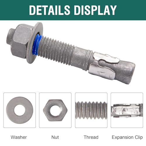 1" x 6" Concrete Anchors (5 Pack) 1 inch Wedge Anchors Bolts Hot Dip Galvanized - size: 1"x6" (5 PCS)