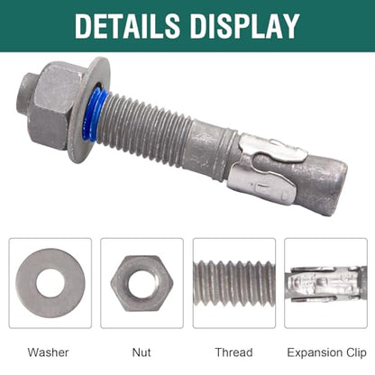 1" x 6" Concrete Anchors (5 Pack) 1 inch Wedge Anchors Bolts Hot Dip Galvanized - size: 1"x6" (5 PCS)