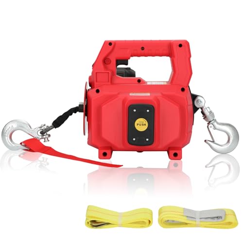 1000LB Battery Power Winch 40FT Synthetic Rope, Compatible with Milwaukee Battery(Greater Than 18V 4.0ah),Portable Battery Winch with Remote,for Lifting (Red,Battery not Included) - color: Red