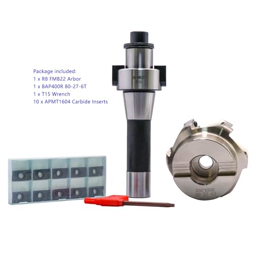 R8 Arbor, 3.15"/80mm Cutting Dia 400R 80-27-6T Face Mill Shell Cutter Set