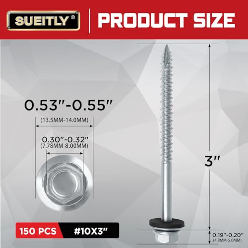 #10 x 3 Metal Roofing Screws, 150 PCS Hex Head Self Drilling Roof Screws - size: #10 x 3"