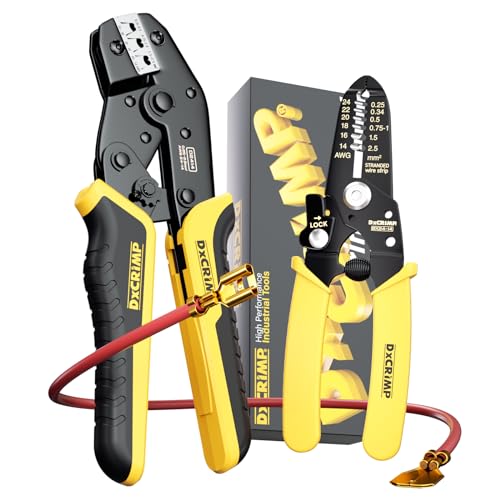 Crimping Tool For Spade Kit with Wire Stripper — Ratcheting Crimper Wire Terminal Crimper for 24–14 AWG Spade & Open Terminals and Electrical Wire Connectors, for Auto, Marine, Appliance, DIY - size: 2-Type Crimping Kit