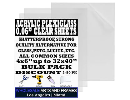0.06" Clear 8x8 Plexiglass Sheets 3PACK. Acrylic Panels 8x8 Acrylic Sheets for Picture Frame Glass Replacement for 8 x 8 Glass. Lucite. PETG. Polystyrene. Plexi Glass 8 x 8 Strong, Light - size: 8x8