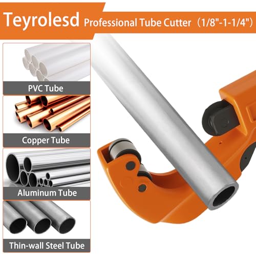 Pipe Cutter Tool 1/8" to 1-1/4" (3-32mm) Heavy Duty Metal Pipe Cutter With Deburring Tool - Orange Handheld Tube Cutter for Copper, Aluminum, Stainless Steel - Plumbing HVAC Automotive DIY