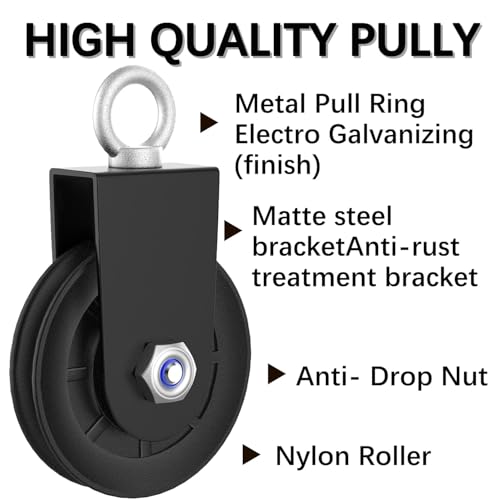 4Pcs 90mm Gym Cable Pulley Wheel Silent Weight Pulleys with Strap Carabiner